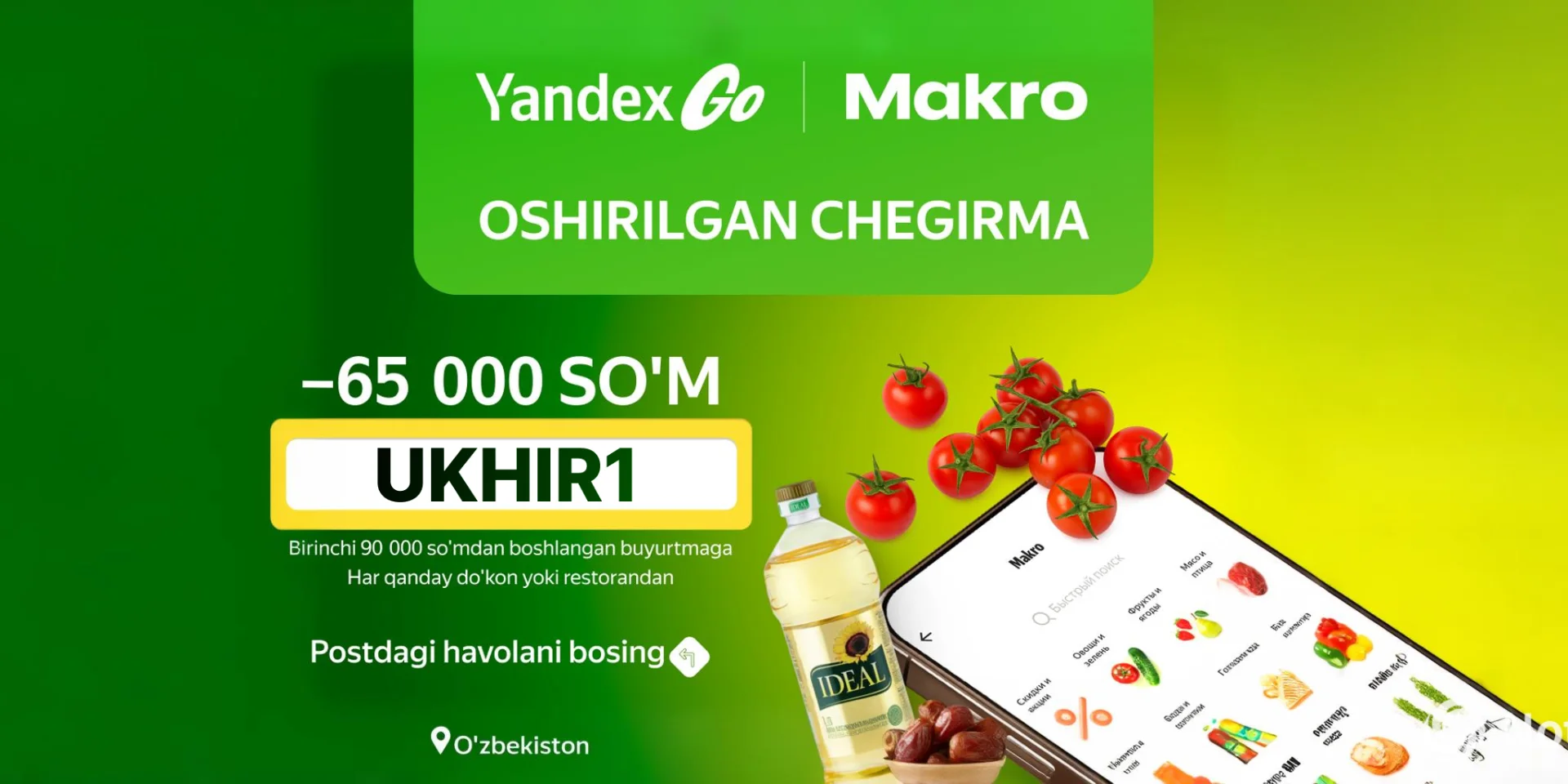 Makrodan 65 000 so'm chegirma — Yandex Go orqali